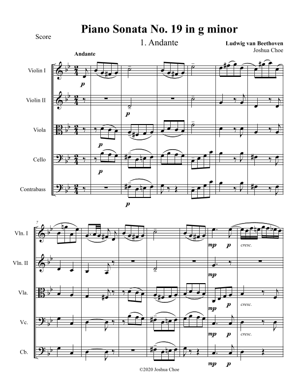 Piano Sonata No. 19, Movement 1 (arr. Joshua Choe)