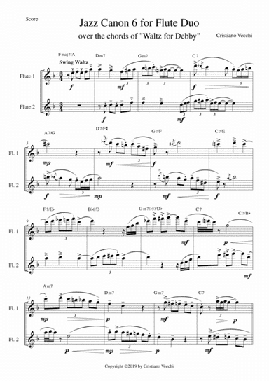 Jazz Canon 6 for Flute Duo