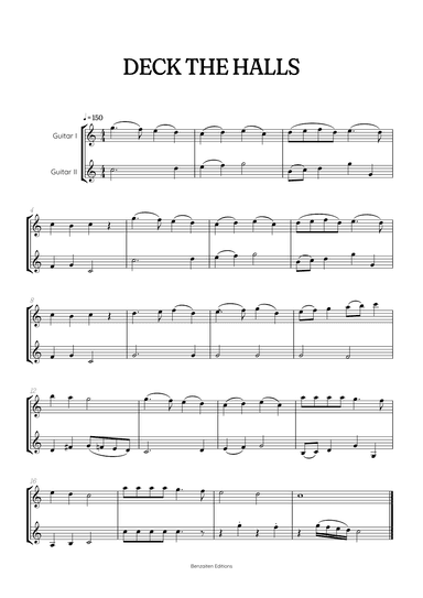 Deck the Halls for acoustic guitar duet • intermediate Christmas song sheet music (arr. Benzaiten Editions)