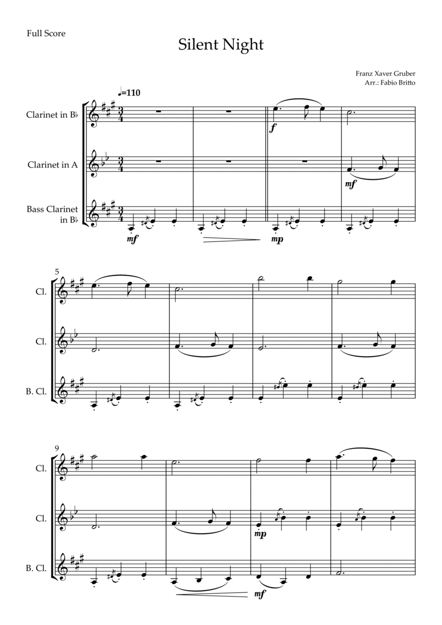 Silent Night (Christmas Song) for Clarinet Trio (arr. Fabio Britto)