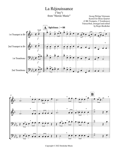 La Rejouissance (from "Heroic Music") (Eb) (Brass Quartet - 2 Trp, 2 Trb) (arr. Regis Bookshar)