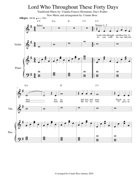 Lord, Who Throughout These Forty Days - violin, voice and piano (arr. Connie Boss)
