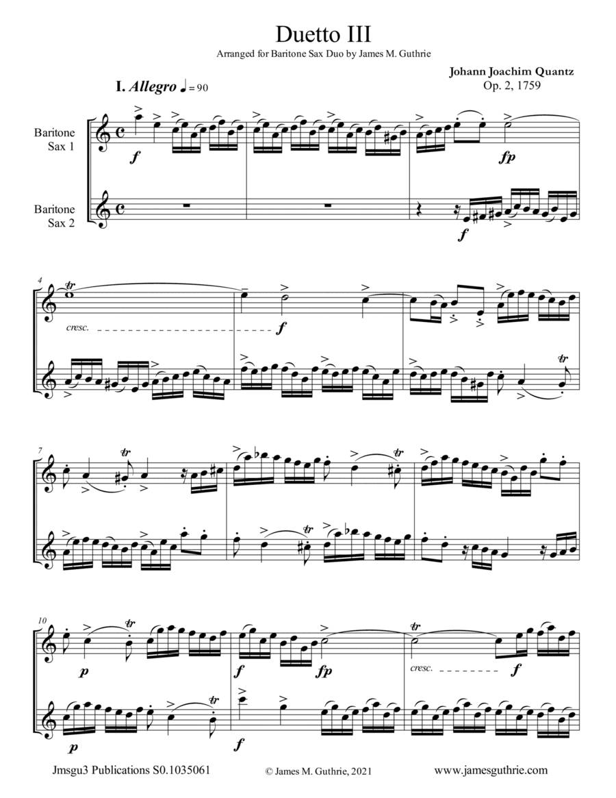 Quantz: Duetto Op. 2 No. 3 for Baritone Sax Duo (arr. James M. Guthrie)