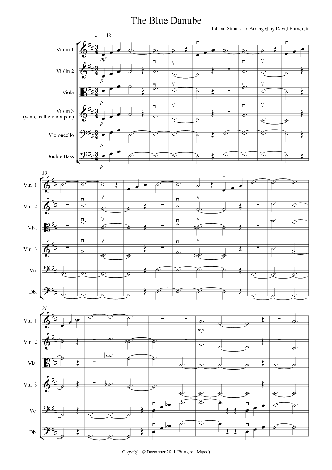 The Blue Danube for String Orchestra (arr. David Burndrett)