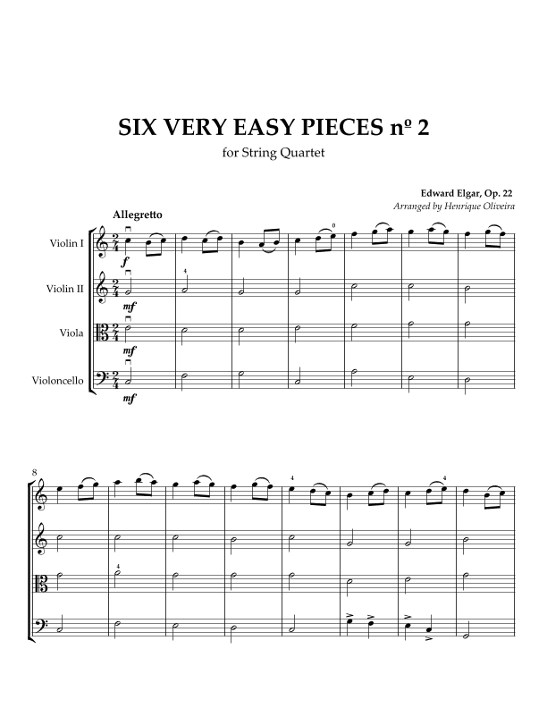 Six Very Easy Pieces nº 2 (Allegretto) - for String Quartet (arr. Henrique Oliveira)