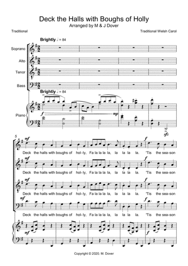 Deck the Halls with Boughs of Holly (Deck the Hall) - SATB - Choir - Four part (arr. M & J Dover)