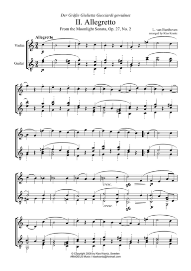 Allegretto (Moonlight Sonata) (C major) for violin and guitar (arr. K. Krantz)