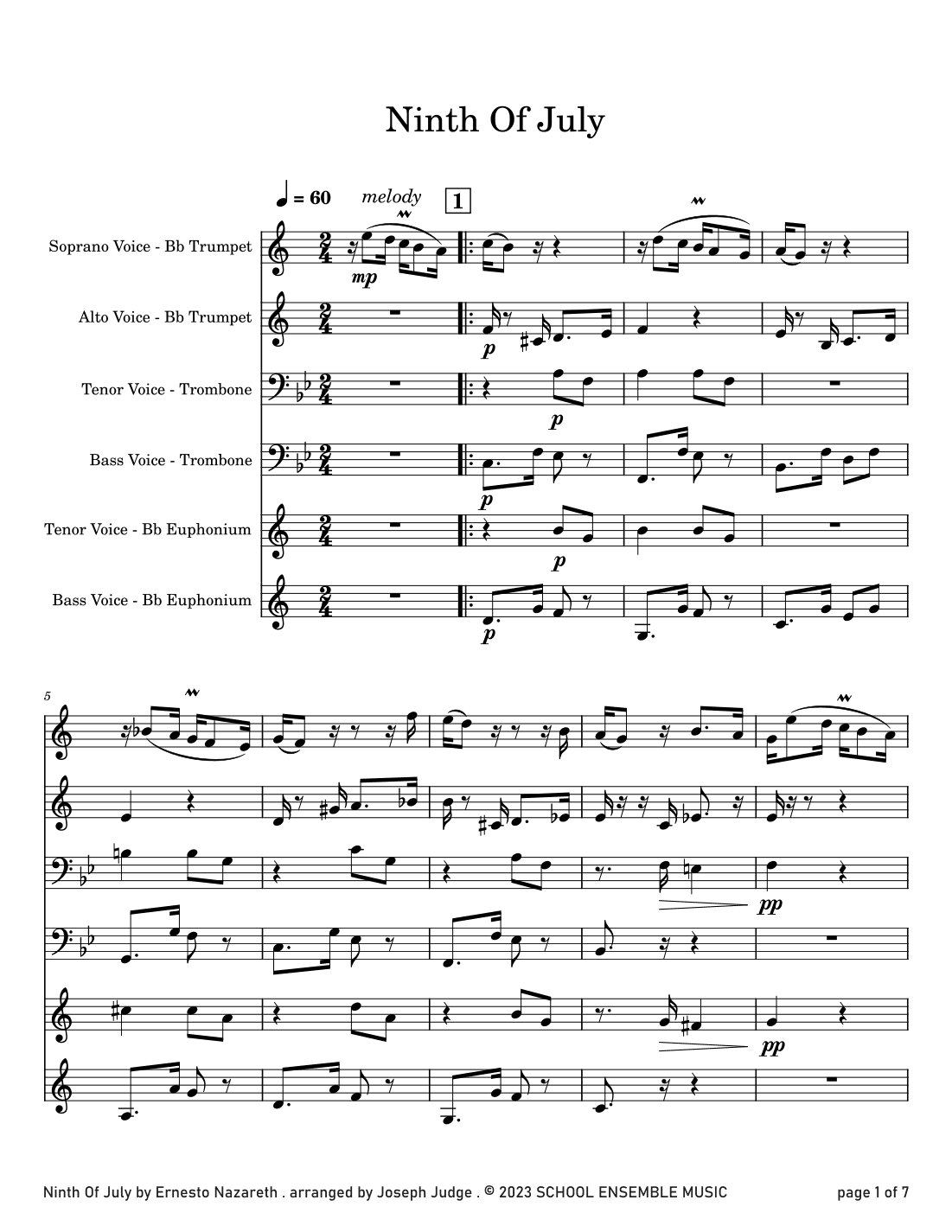 Ninth of July by Nazareth for Brass Quartet in Schools (arr. Joseph Judge)