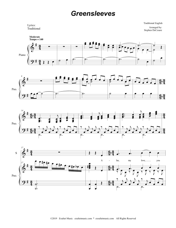 Greensleeves (Duet for Soprano and Tenor Solo) (arr. Stephen DeCesare)