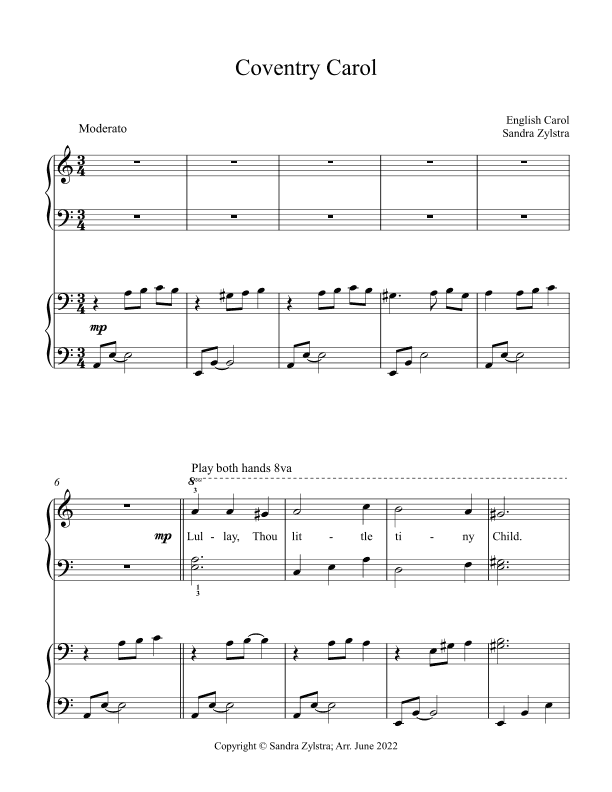 Coventry Carol (elementary piano with optional duet) (arr. Sandra Zylstra)