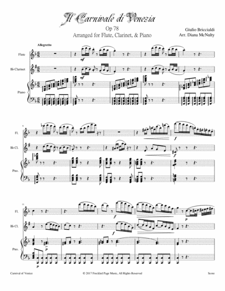 Carnival of Venice (Op.78) For Flute, Clarinet, and Piano (arr. Diana McNulty (ASCAP))