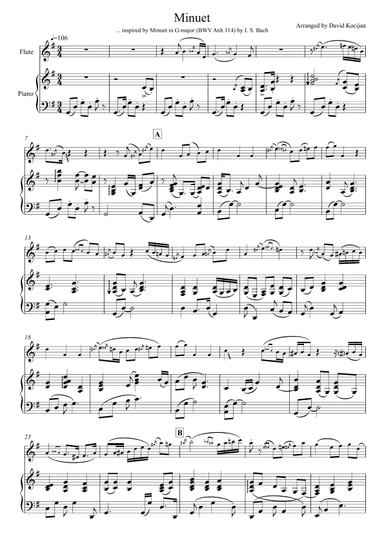 Minuet in G major, BWV Anh 114 (flute & piano) (arr. David Kocijan)