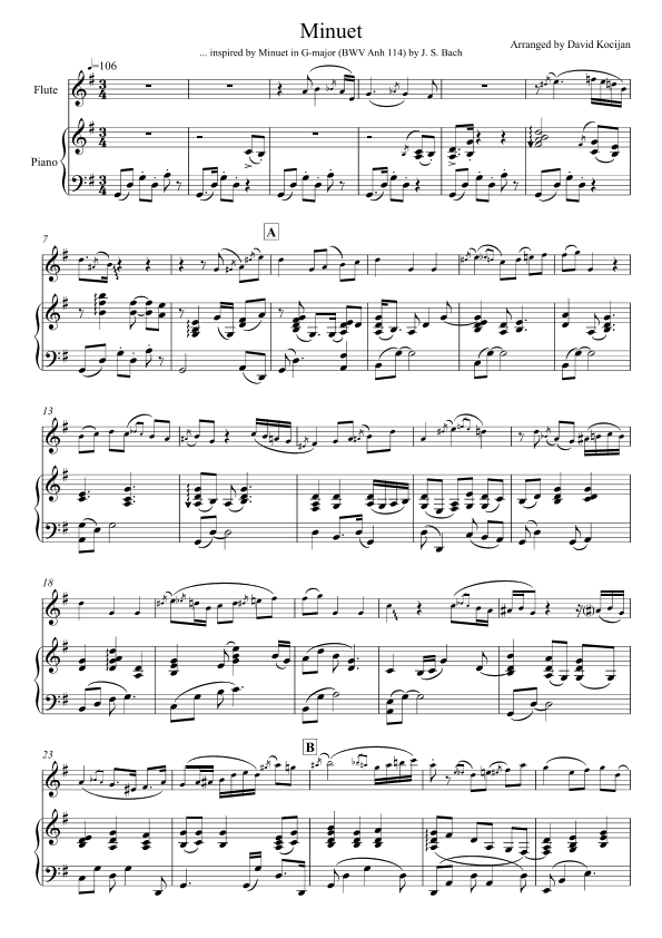 Minuet in G major, BWV Anh 114 (flute & piano) (arr. David Kocijan)