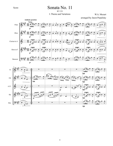 Piano Sonata No 11 (Alla Turca) Movement 1, Theme and Variations (arr. Jason Popalisky)
