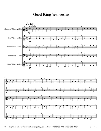 Good King Wenceslas for String Quartet in Schools (arr. Joseph Judge)