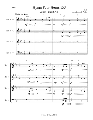 JESUS PAID IT ALL (Horn Quartet #35) (arr. James K. Taylor)