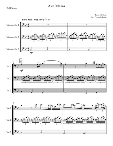Ave Maria (Franz Schubert) for Cello Trio (arr. Fernando Britto)