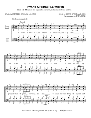 I WANT A PRINCIPLE WITHIN (arr. Paul A. Jorg)