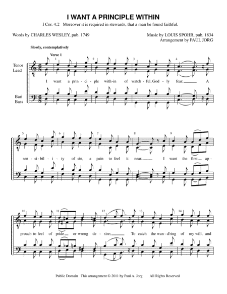 I WANT A PRINCIPLE WITHIN (arr. Paul A. Jorg)
