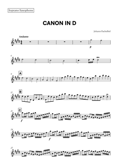 Canon in D (for Soprano Saxophone) (arr. Cadenza Editions)