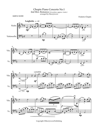 Chopin Piano Concerto No. 1, 2nd Movement - Romanza-, first theme for String Duo (arr. Sherry Lewis)