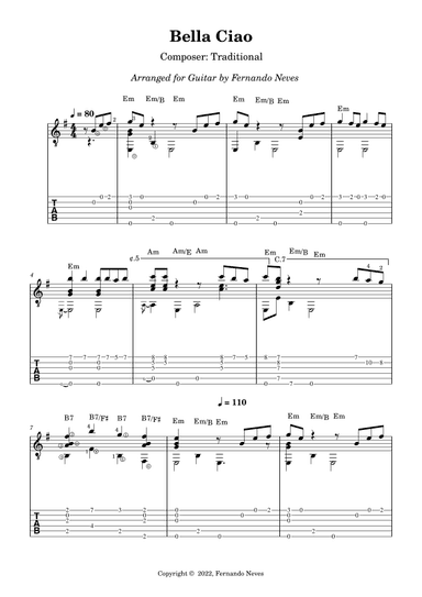 Bella Ciao (Solo Fingerstyle Guitar) (arr. Fernando Neves)