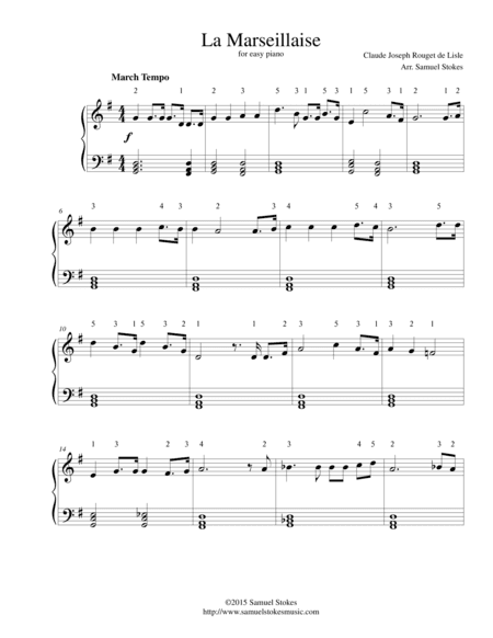 La Marseillaise - French National Anthem - for easy piano (arr. Samuel Stokes)