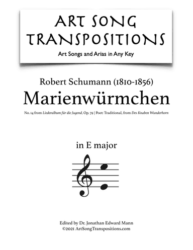 SCHUMANN: Marienwürmchen, Op. 79 no. 14 (transposed to E major) (arr. ArtSongTranspositions.com)