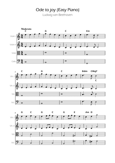 Ode To Joy - Easy String Quartet w/ Chords (arr. Ygor Nunes)