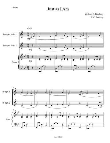 Just As I Am (Trumpet Duet with Piano) (arr. B. C. Dockery)