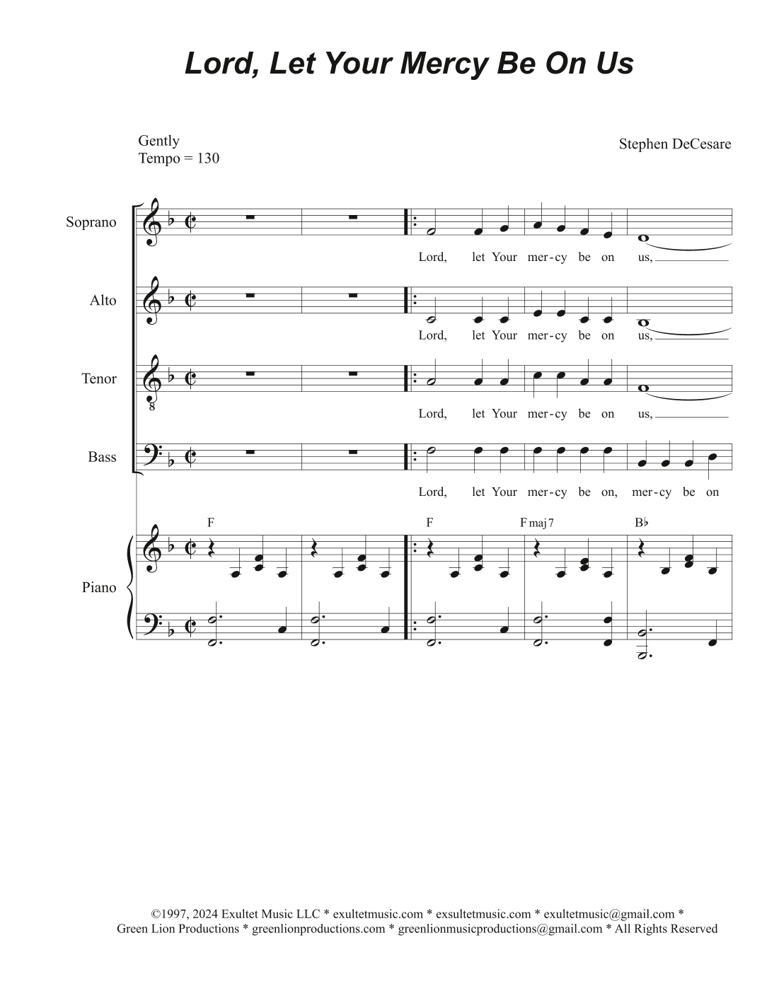Lord, Let Your Mercy Be On Us (Vocal Quartet - (SATB)