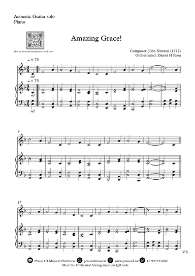 Amazing Grace How Sweet the sound - Easy  Acoustic Guitar and Piano (arr. Daniel H Rosa)