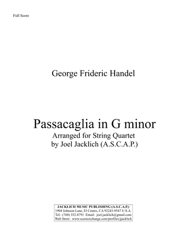 Passacaglia in G minor (Arr. for String Quartet) (arr. Joel Jacklich (A.S.C.A.P.))