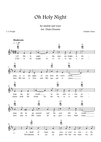 Oh Holy Night (D major - TABS - with lyrics) (arr. Duda Oriontte)
