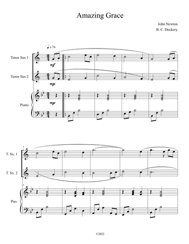 Amazing Grace (Tenor Sax Duet with Piano Accompaniment) (arr. B. C. Dockery)