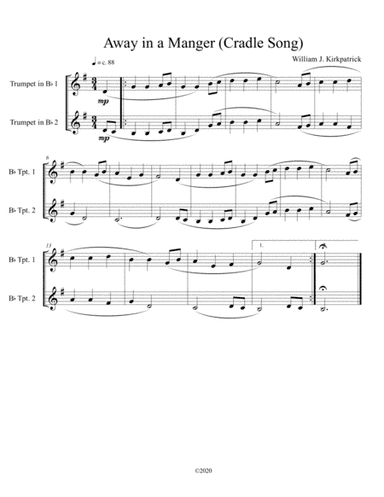 Away in a Manger (Cradle Song) for trumpet duet (arr. B C Dockery)