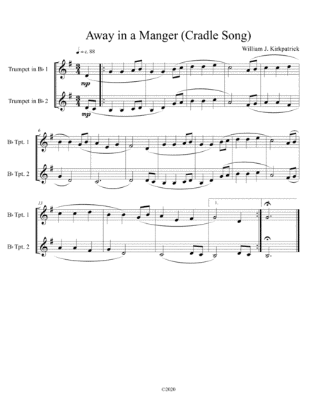Away in a Manger (Cradle Song) for trumpet duet (arr. B C Dockery)