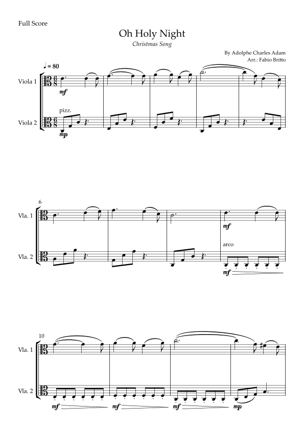 Oh Holly Night (Christmas Song) for Viola Duo (arr. Fabio Britto)
