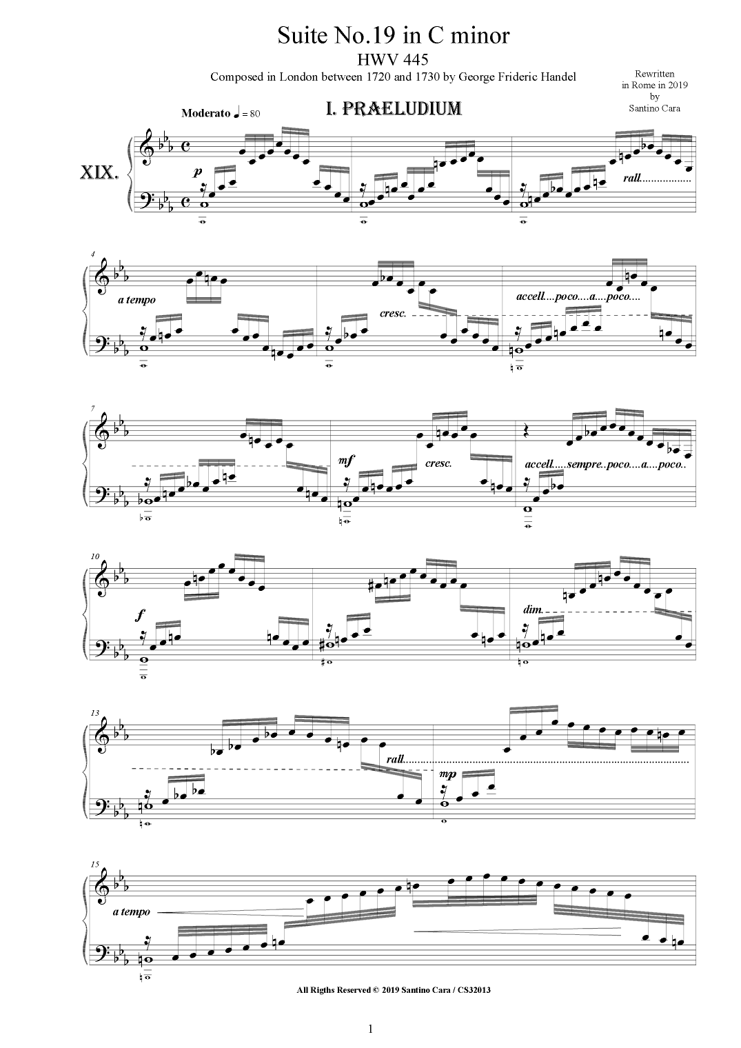 Handel - Piano Suite No.19 in C minor HWV 445 (arr. Santino Cara)