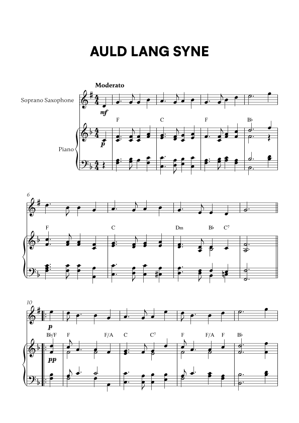 Auld Lang Syne (for Soprano Saxophone and Piano) (arr. Cadenza Editions)