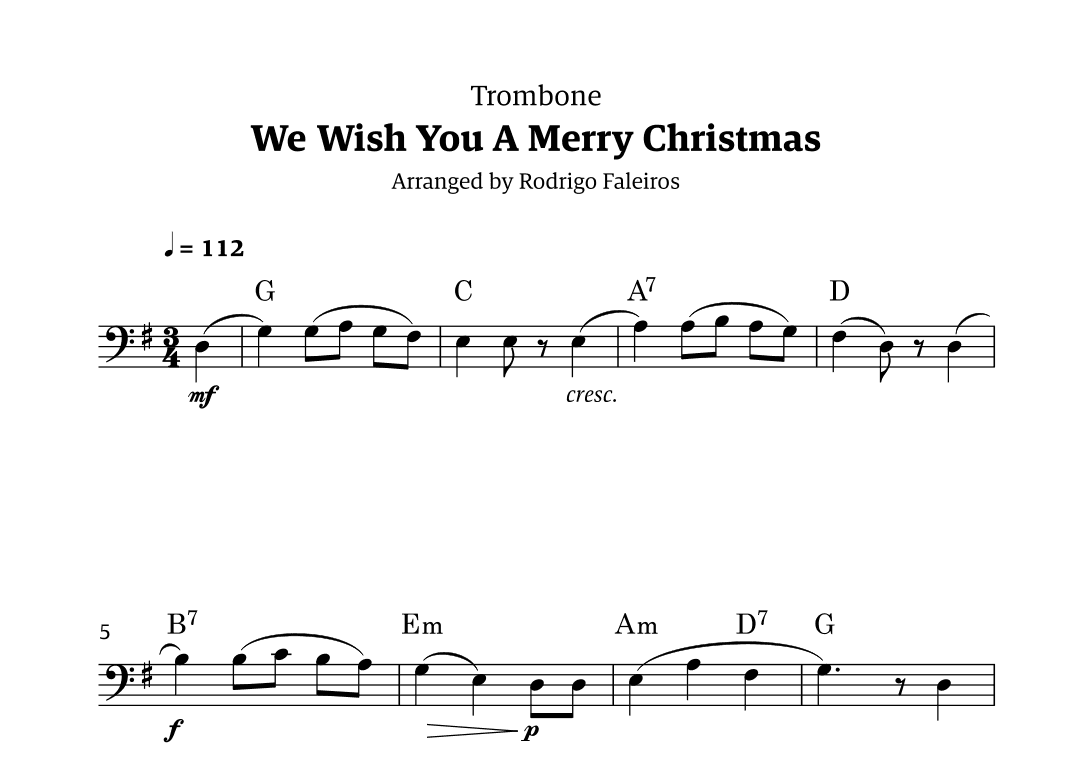 We Wish You a Merry Christmas (for solo trombone) (arr. Rodrigo Faleiros)