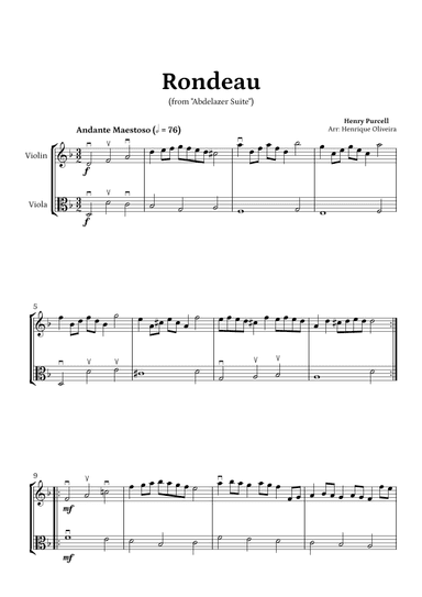 Rondeau from "Abdelazer Suite" by Henry Purcell - For Violin and Viola (arr. Henrique Oliveira)