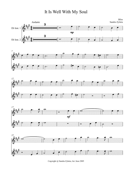 It Is Well With My Soul (Eb instrument duet, parts only) (arr. Sandra Zylstra)