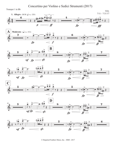 Concertino per Violino e Sedici Strumenti (2017) trumpet in Bb part 1