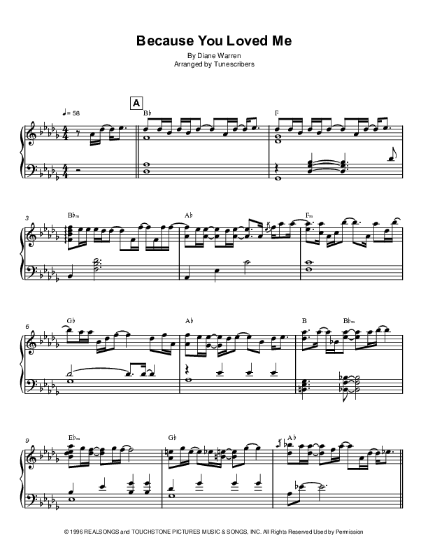 Because You Loved Me (arr. Tunescribers)