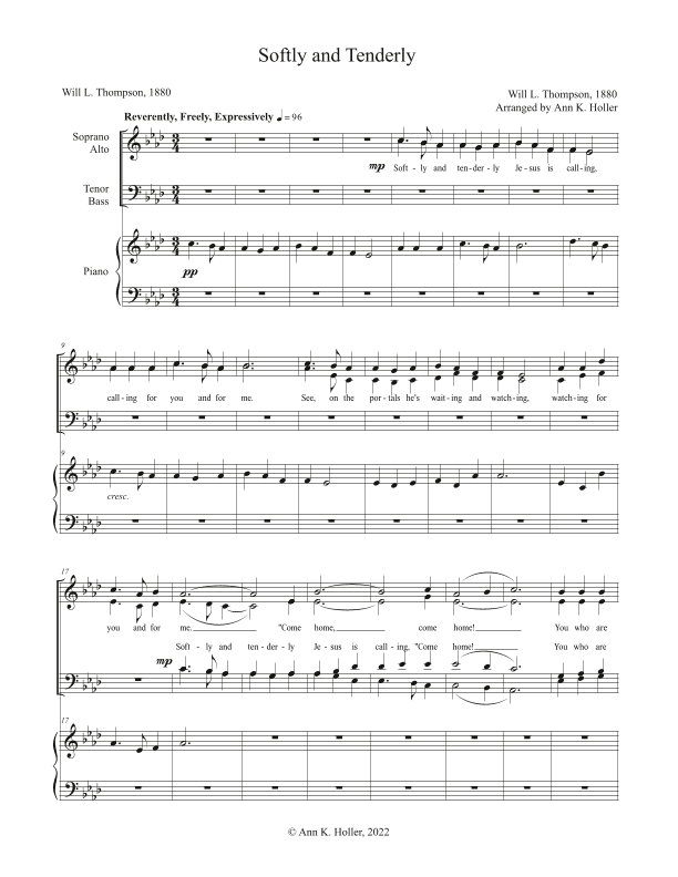 Softly and Tenderly (arr. Ann K. Holler, 2022)