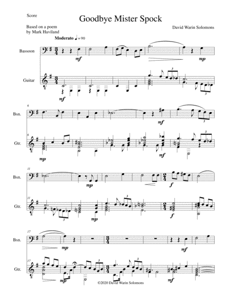 Goodbye Mister Spock for bassoon and guitar