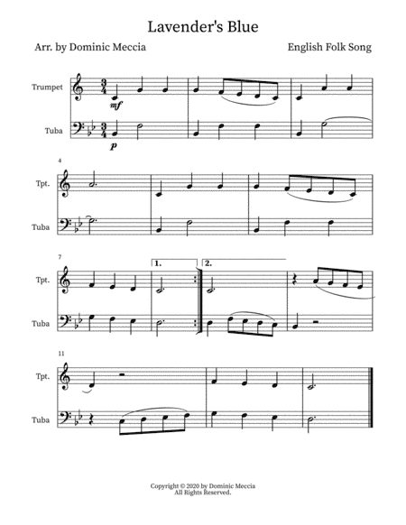 Lavender's Blue- Trumpet and Tuba Duet (arr. Dominic Meccia)