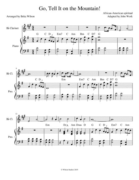 Go Tell It on the Mountain!--clarinet solo (arr. Beka Wilson)