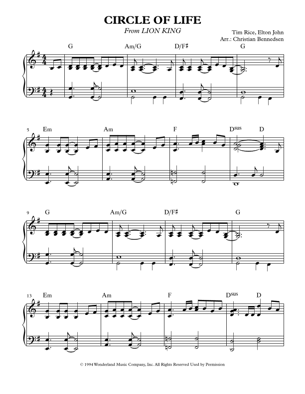 Circle Of Life (arr. Christian Bennedsen)